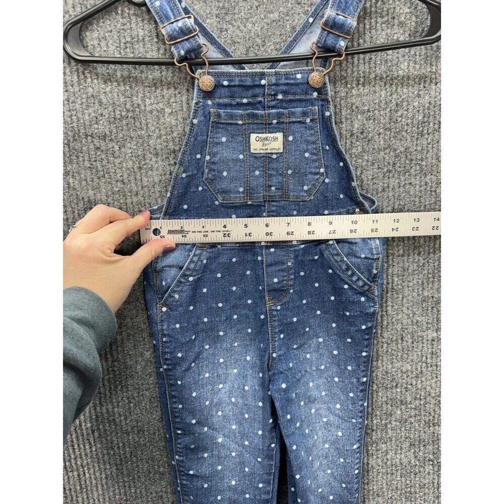 Oshkosh B'Gosh Denim Vestbak Overalls Toddler 3T Blue Polka Dot Snap Button Jean